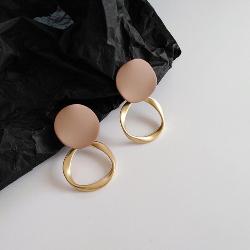 Trendy Round Khaki Dangle Earrings With Sturdy Alloy Construction Alloy Geometric Jewelry For Versatile Styling
