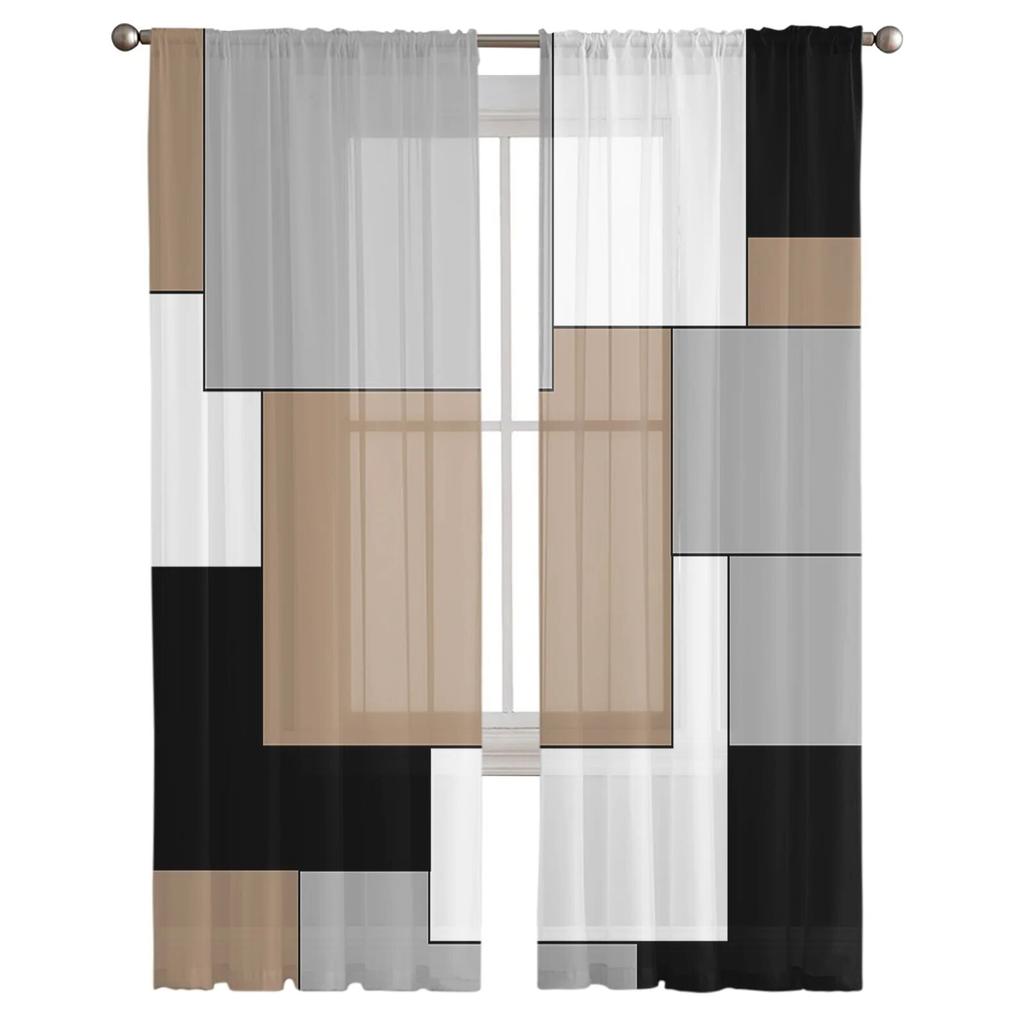 Mosaic Abstract Printed Sheer Curtains for Bedroom Living Room Balcony Summer Home Decor Tulle Window Dressing