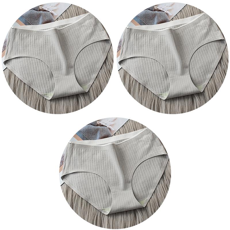 3Pcs Women's Underwear Cotton Seamless Stripes Panties Soild Color Skin- friendly Lingerie Woman Panty Low Waist M-XL Plus Size