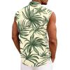 Sleeveless Button Down Shirt with Tree and Print Tropical Beach Style Collared Casual Top for Men