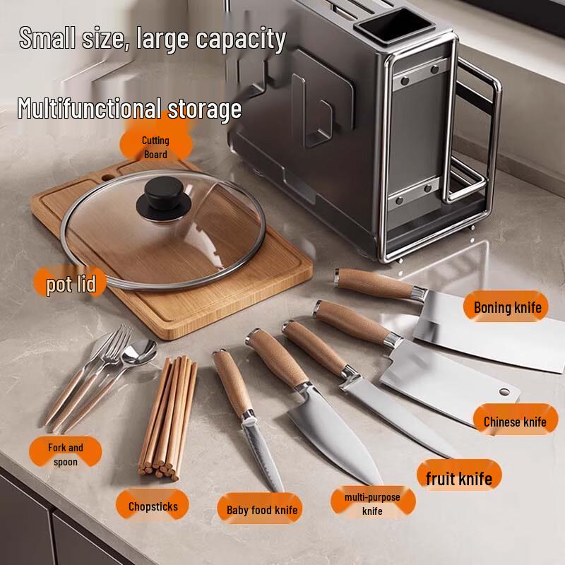 Gun Grey Magnetic Kitchen Storage Rack with Knife and Pot Lid Holder