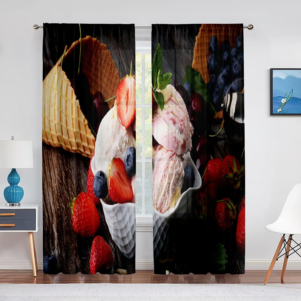 Gałka Lodów Słodki Zimny Kremowy Deser Przezroczyste Woalowe Zasłony do Salonu Sypialni Tiulowe Zasłony Panel Okienny Kuchenny Draperie