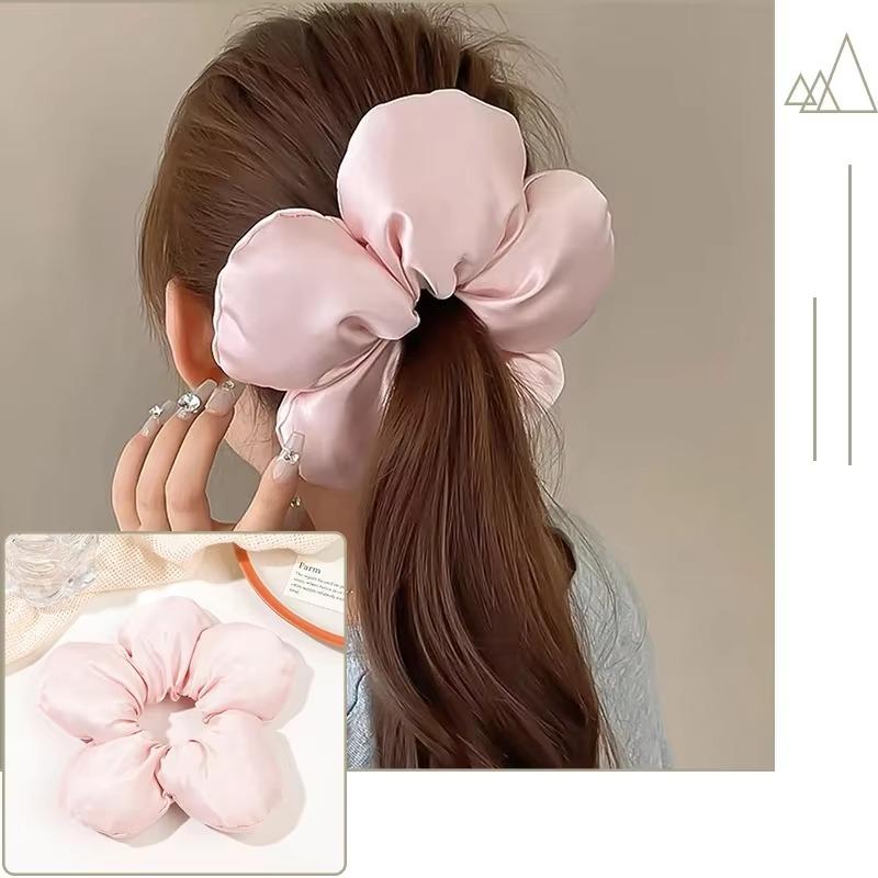 Soft Pillow Elastic Hair Band Scrunchie for Women Luxury Design Big Flower Filled Cotton Solid Satin Ponytail Ties Accessories