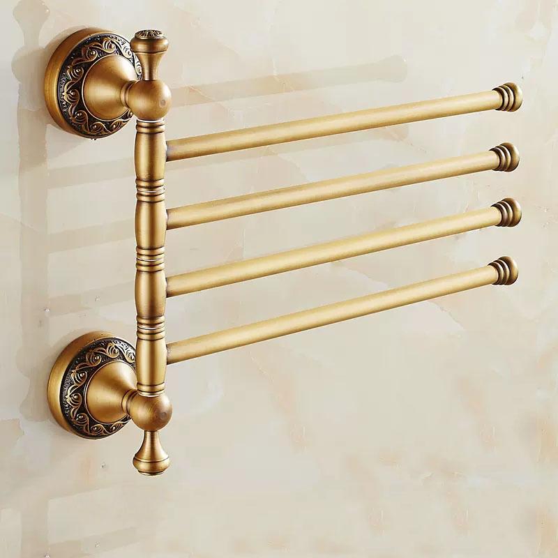 Antique Brass Towel Bar for Bathroom, Wall Mounted, Black Copper Swivel Towel Rack Holder, 3 Arms, 4 Arms