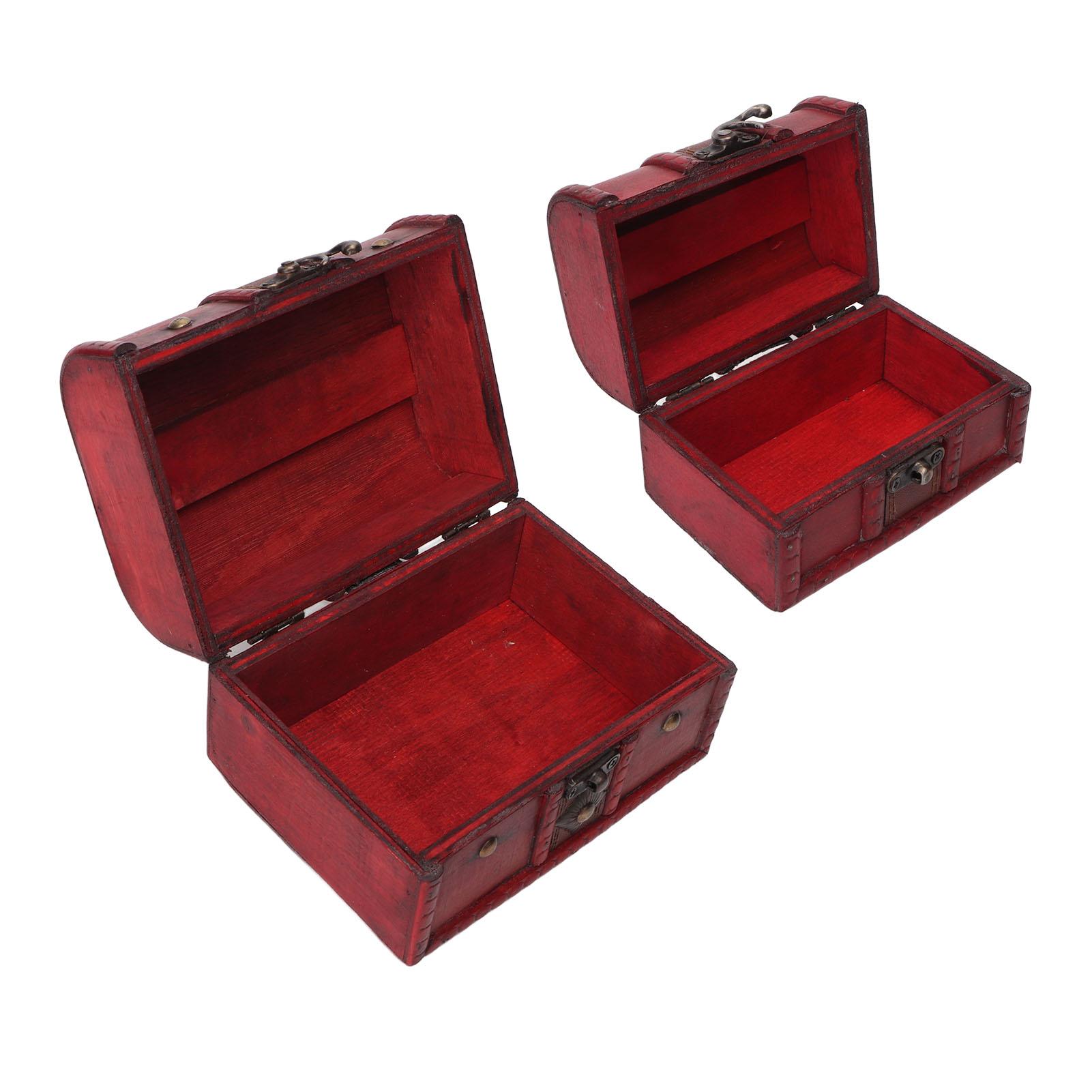 

2 шт. Деревянный сундук сокровищ Красный Ретро стиль Подходящий размер Многоцелевая Винтажная шкатулка для драгоценностей для