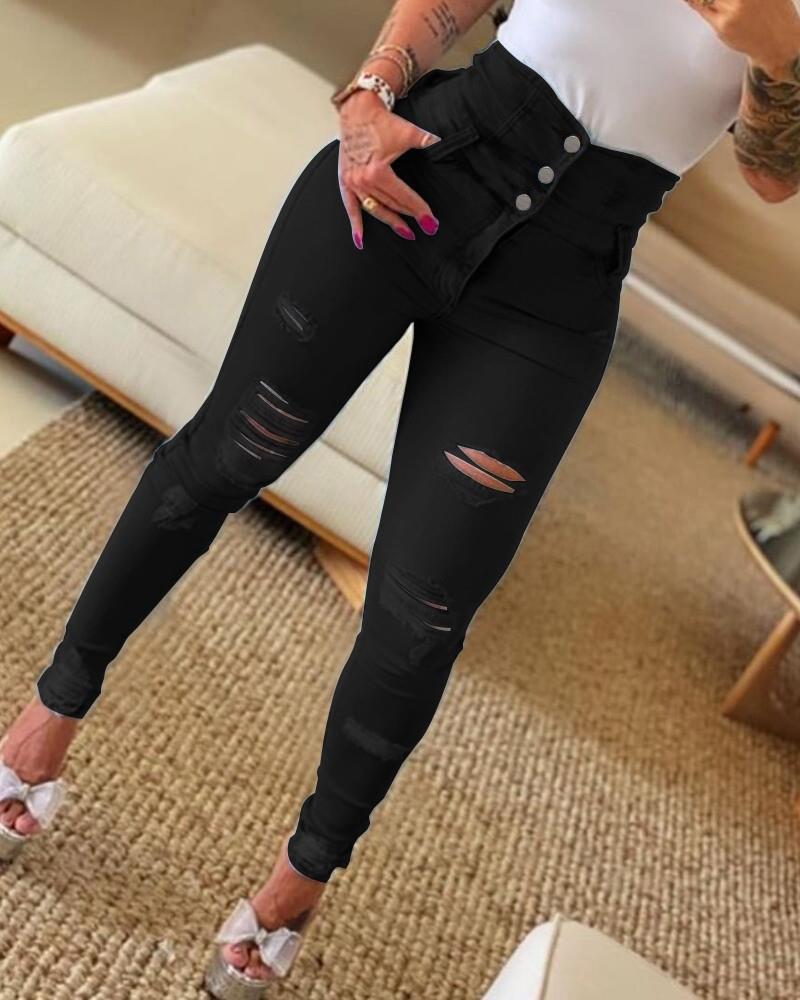 2022 Women s High Waist Ripped Slim Skinny Jeans Medium