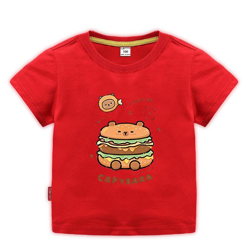 Capybara Hamburg Kapibara Boys and Girls Elementary School Short Sleeved T-shirt Casual Bottom Top