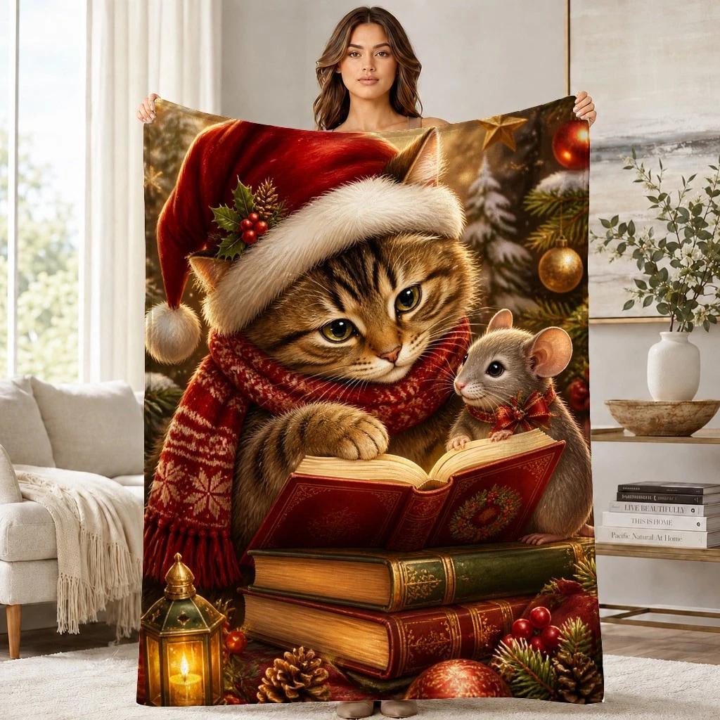 Christmas Cat And Mouse Storybook Coral Fleece Blanket
