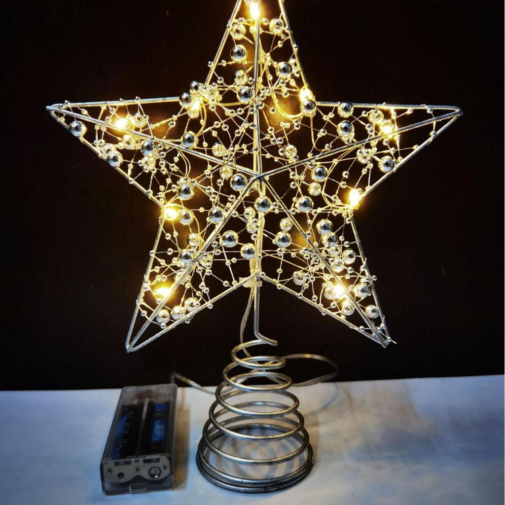 LED Five-Pointed Wrought Iron Star Tree Topper - Christmas Decoration