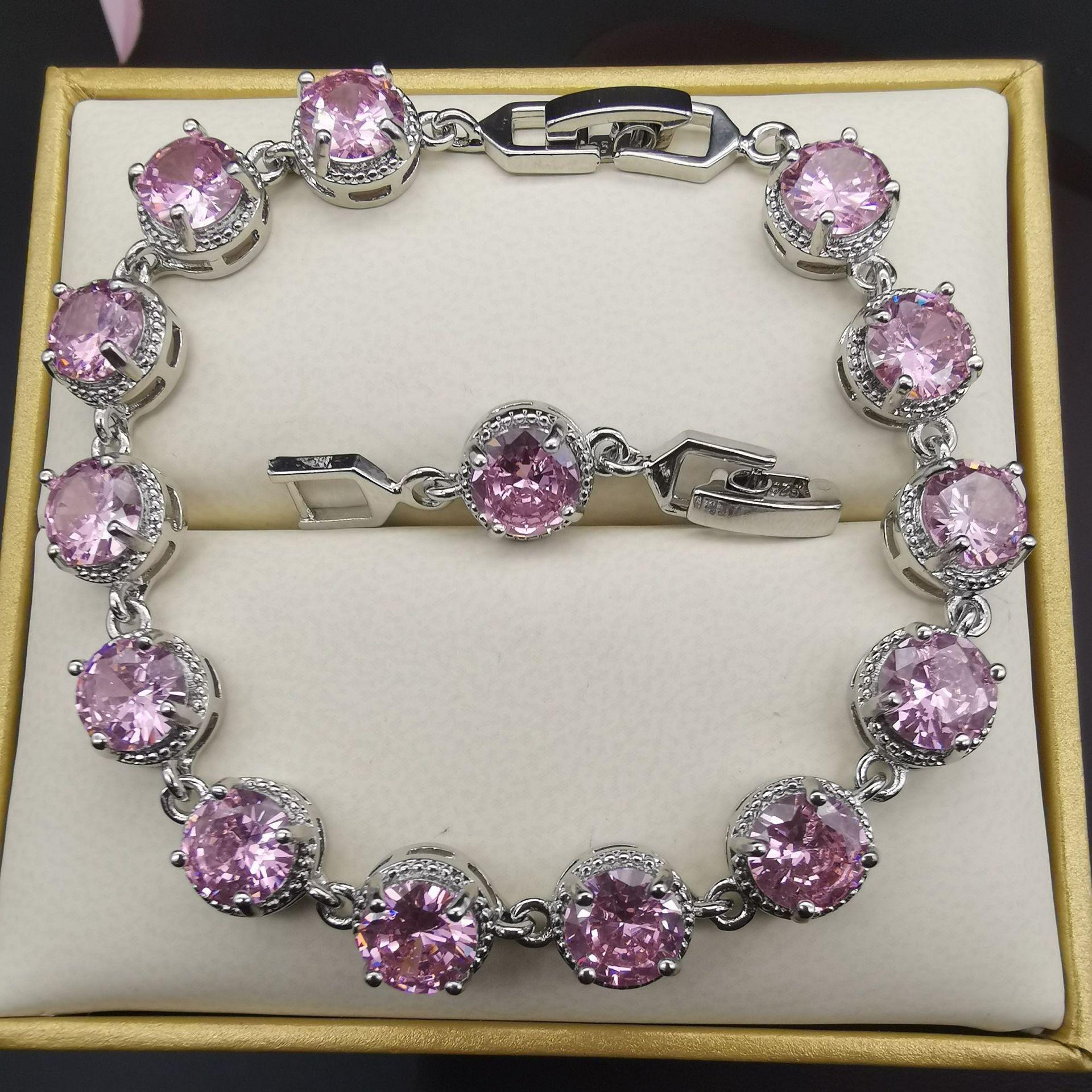 

2026 Round Bracelet European and American Style Inlaid Zircon Temperament Fashion Jewelry 18CM рожевий