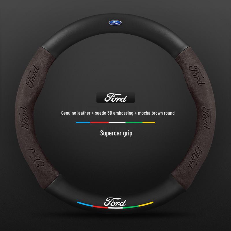Genuine Leather Suede Carbon Fiber Steering Wheel Cover for JMC Ford Territory 2019-2021, Universal All-Season Model