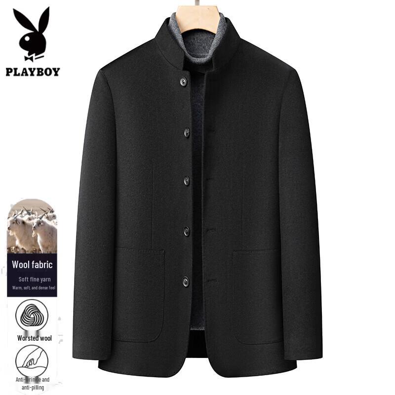 PLAYBOY Men's Wool-Blend Goose Down Liner Stand-Collar Coat