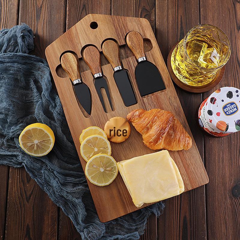 4-Piece Acacia Wood Cheese Board & Stainless Steel Knife Set