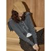 Coolhut Navy Collar Shawl Gray Sweater Autumn and Winter New Style Contrasting Color Lapel Knitted Cardigan Women's Slimming Sweater