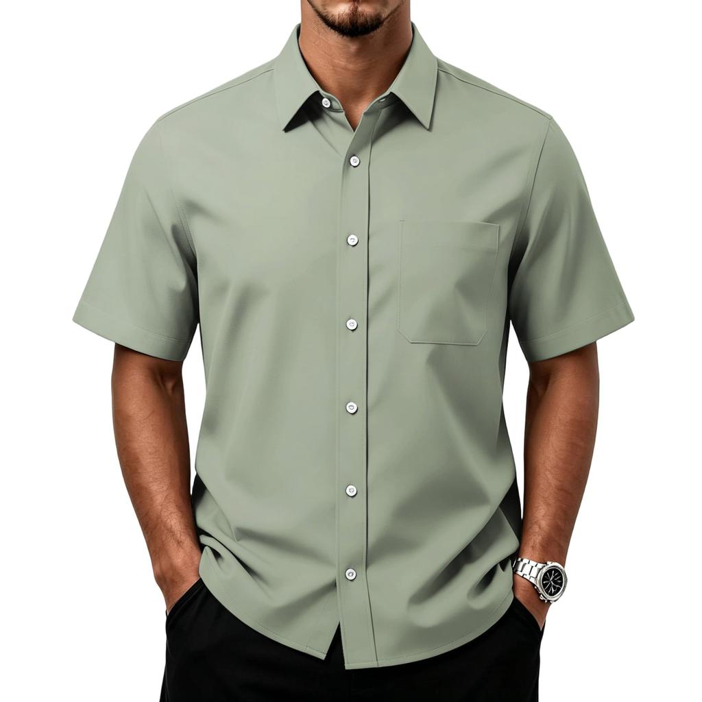Men's Casual Short Sleeve Button Down Shirt with Chest Pocket Lightweight Breathable Fabric Relaxed Fit Summer Top