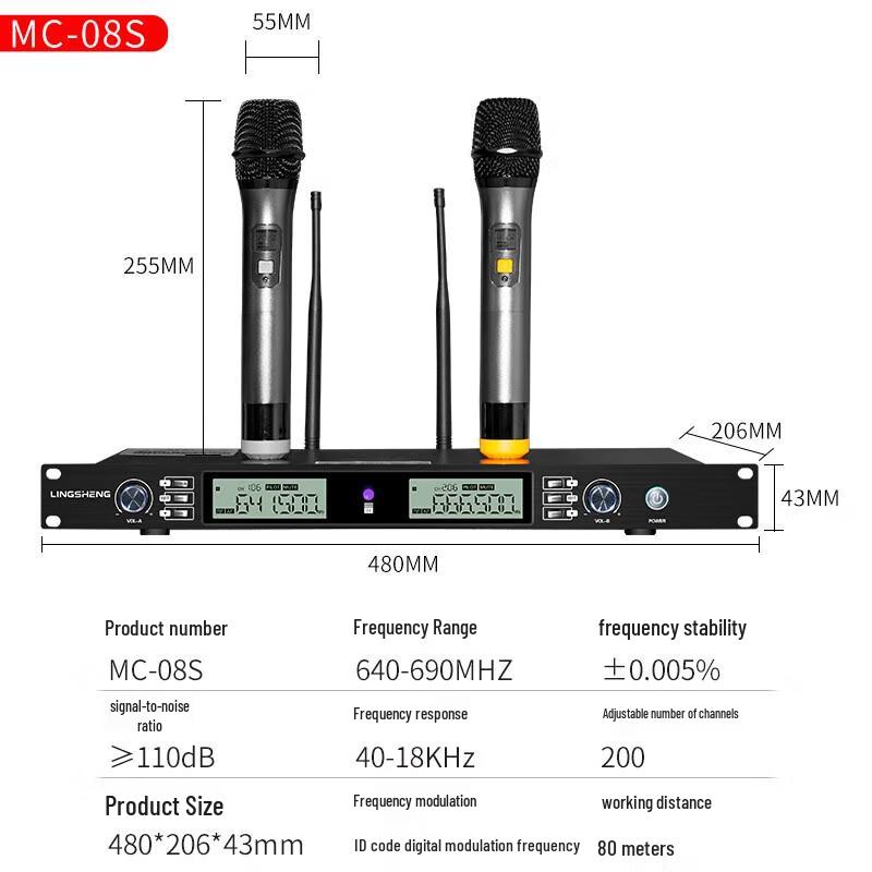 LINGSHENG MC-08S Dual Handheld Wireless Microphone System (CN version)