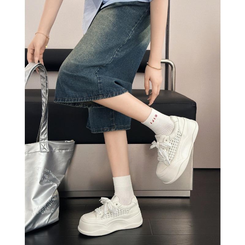 

Leather women s shoes summer new thick-soled heightening little white shoes hollow woven muffin board shoes casual shoes 35