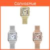 Moderne Damen-Quarzuhr mit römischen Ziffern und Diamant-Quadrat, mit dekorativen Zeigern für elegante Anlässe