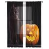 Katt Pumpa Svart Halloween Orange Tyll Fönstergardiner Vardagsrum Organza Skir Voilegardin Sovrum Kök Heminredning