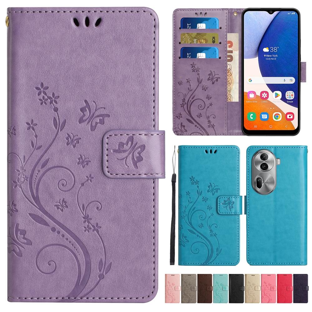 Wallet Flip Phone Case For OPPO Reno 12 Pro 11 10 9A 7A A98 A79 A78 A58 A1 F23 Realme C67 C55 Stand Card Holder Cover Coque