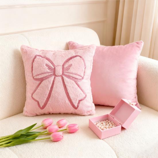 Yousheng  45x45CM Valentine's Day Bow Throw Pillow Cover Pink Bowknot Pillow Case Home Living Room Bedroom Sofa Bed Decorative Square Cushion Cover