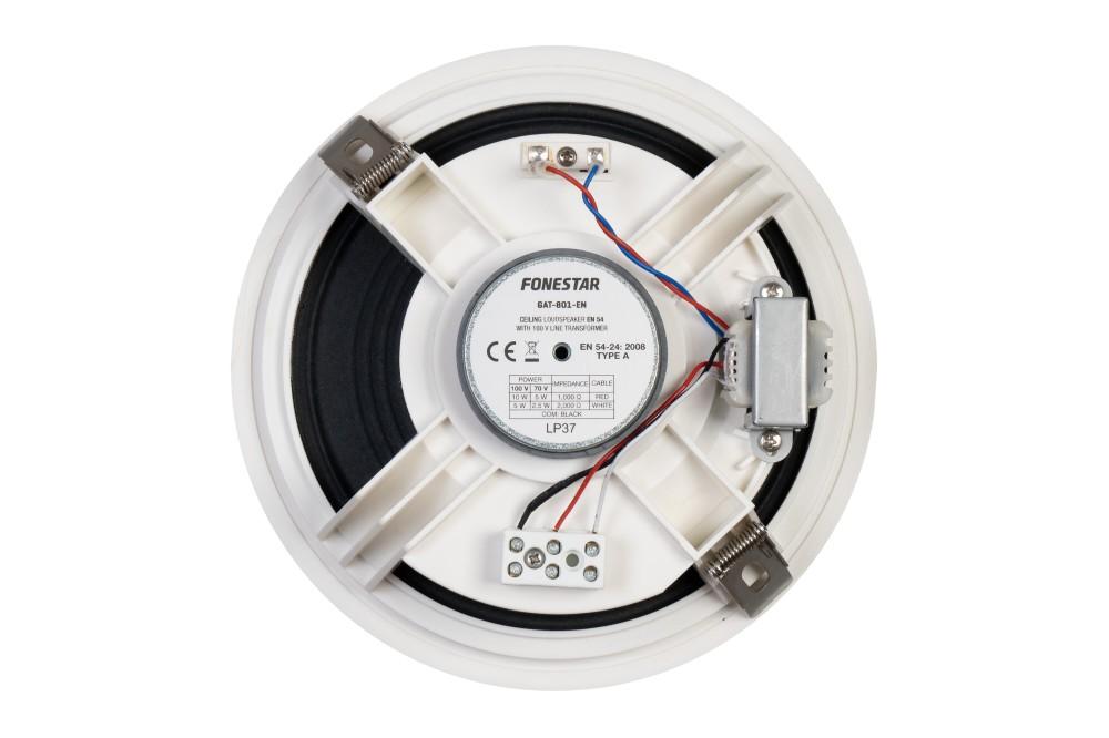 Fonestar GAT-801-EN - 100V, 8'' Round Built-in Loudspeaker, White, with Fireproof Housing, Fonestar