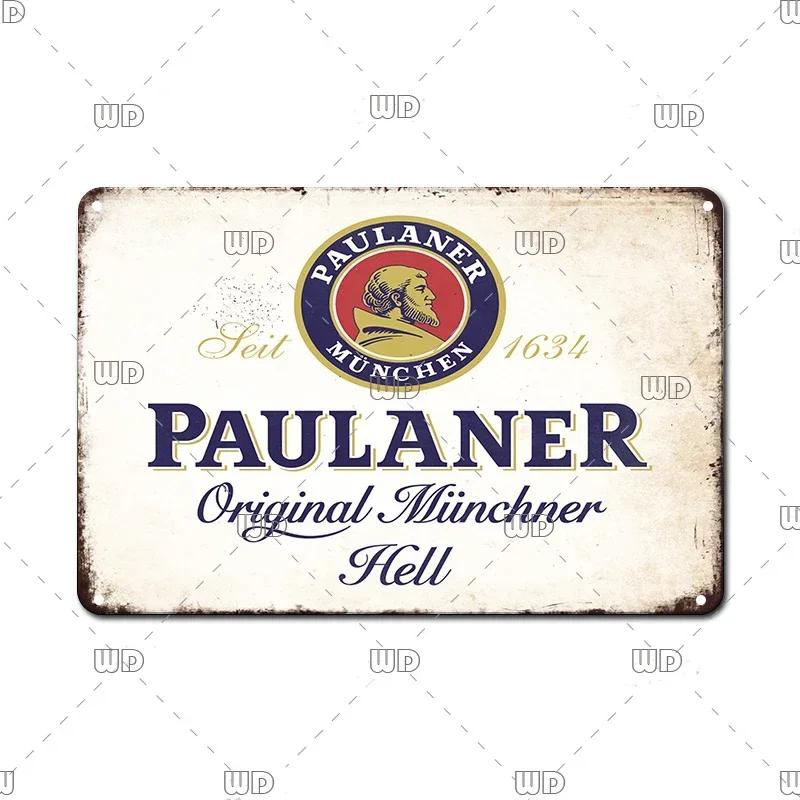 Vintage Wall Plaque Sign Decor Germany Paulaner Beer Tin Sign Decoration Plate Bar Cafe Man Cave Metal Poster Board Art Painting