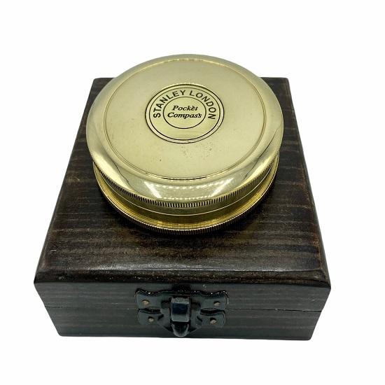 Grande boussole de poème en laiton, bronze ou noir de 3 po dans une boîte en bois