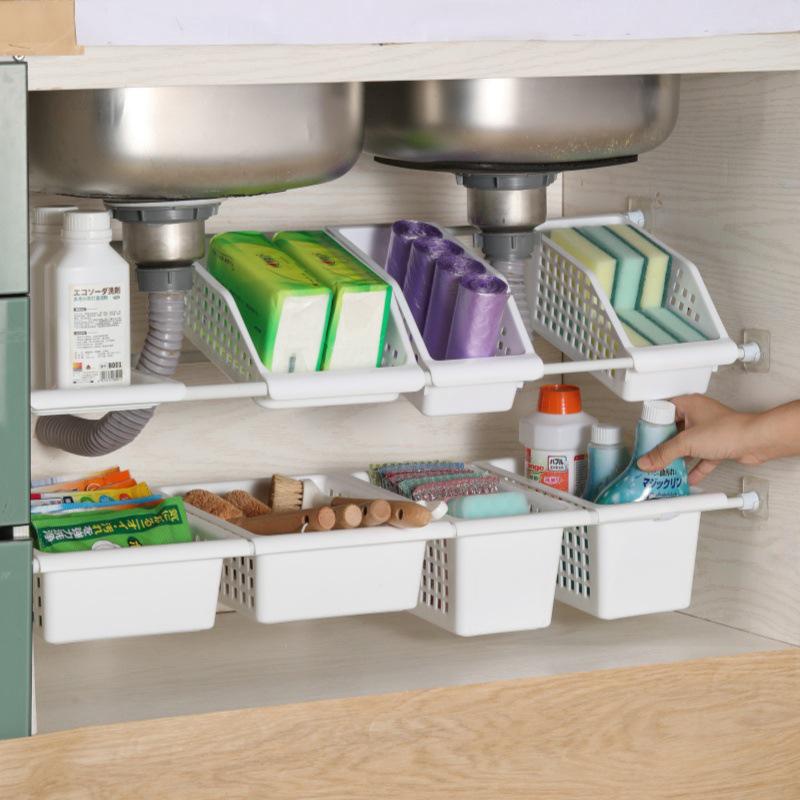 Teleskopowy Stojak do Przechowywania pod Zlewem - Wielofunkcyjny Organizer do Szafki Bez Wiercenia