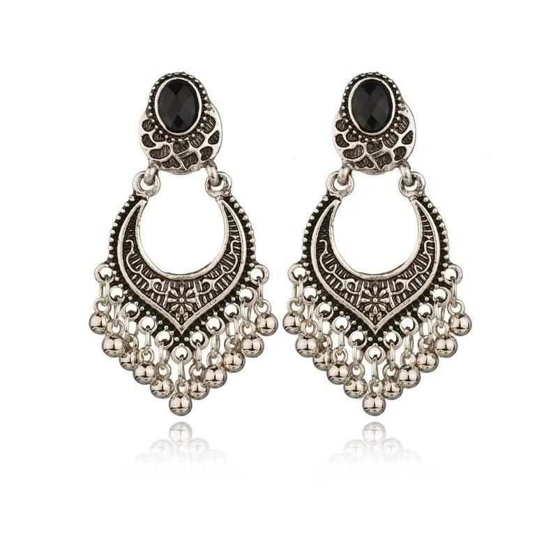 Fashion Tassel Antique Earrings Retro Earrings Bohemian Style Beads Women Black Rhinestone Earrings Jewelry Gift