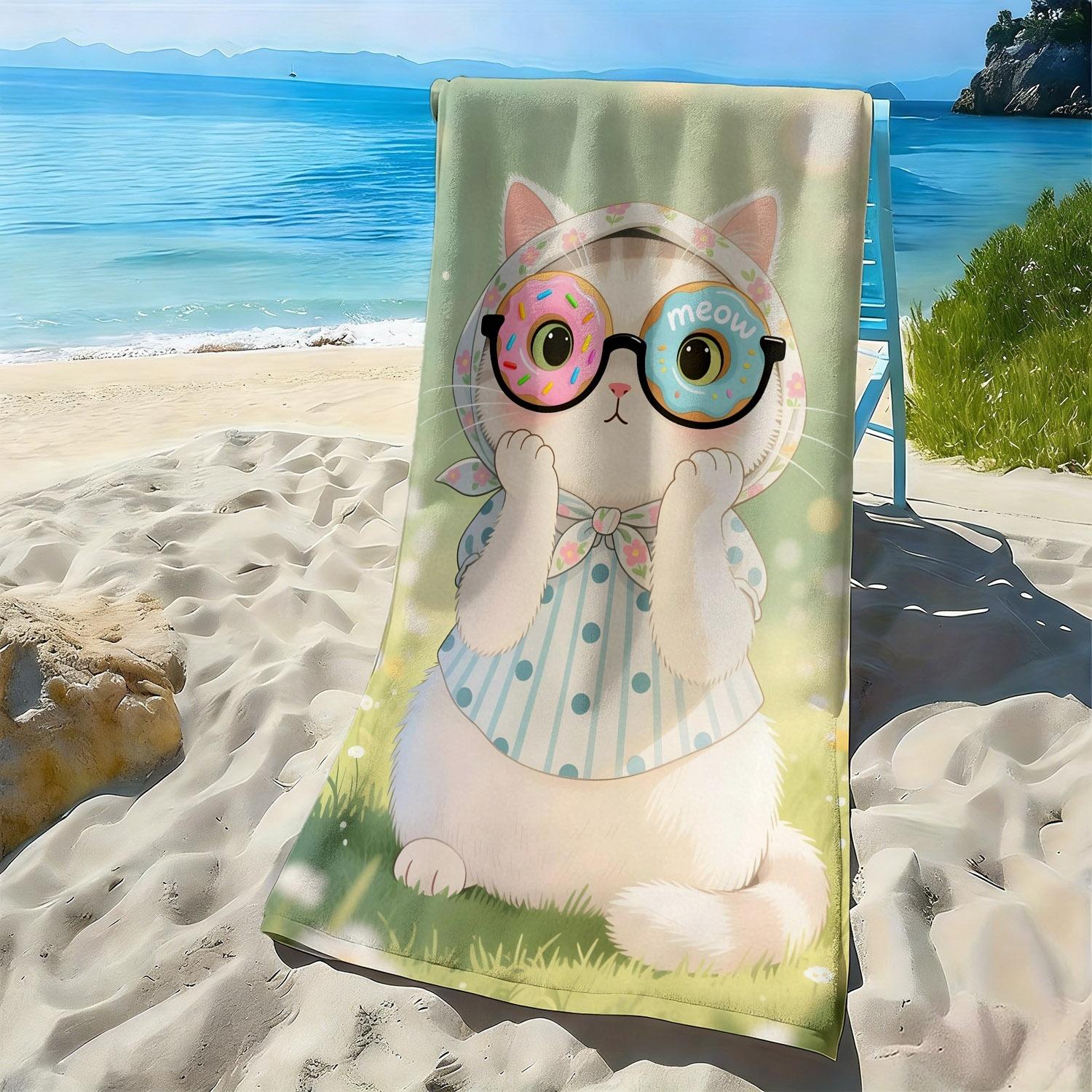 

Cartoon cat with doughnut pattern polyester microfiber beach towel is highly absorbent, suitable for swimming and beach outings W40*H60(CM)