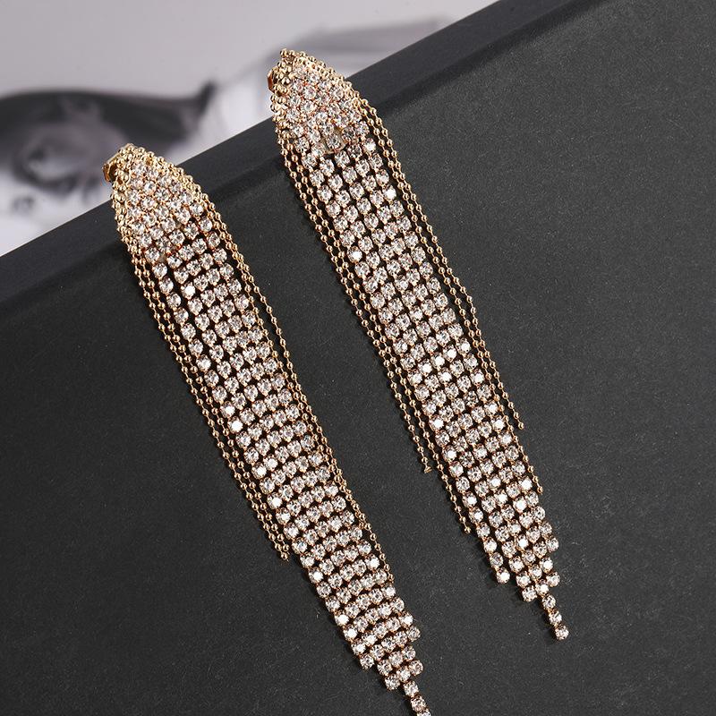 Cross border diamond geometric triangle women's earrings with fashionable long tassel earrings from Europe and America