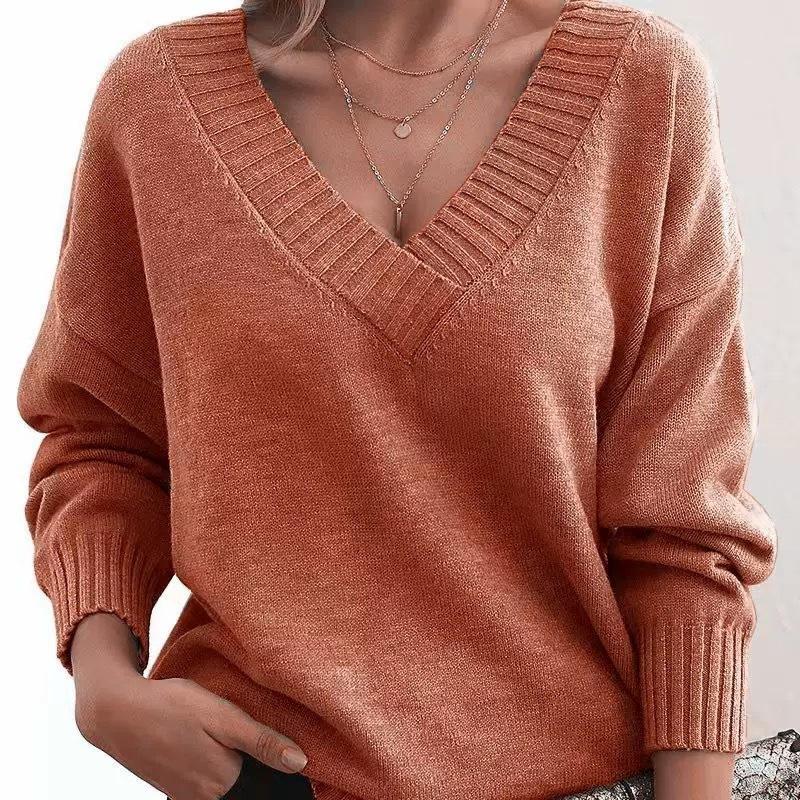 2026 New Women's Pullover Sweater, Loose V-Neck, Casual Versatile Knitwear