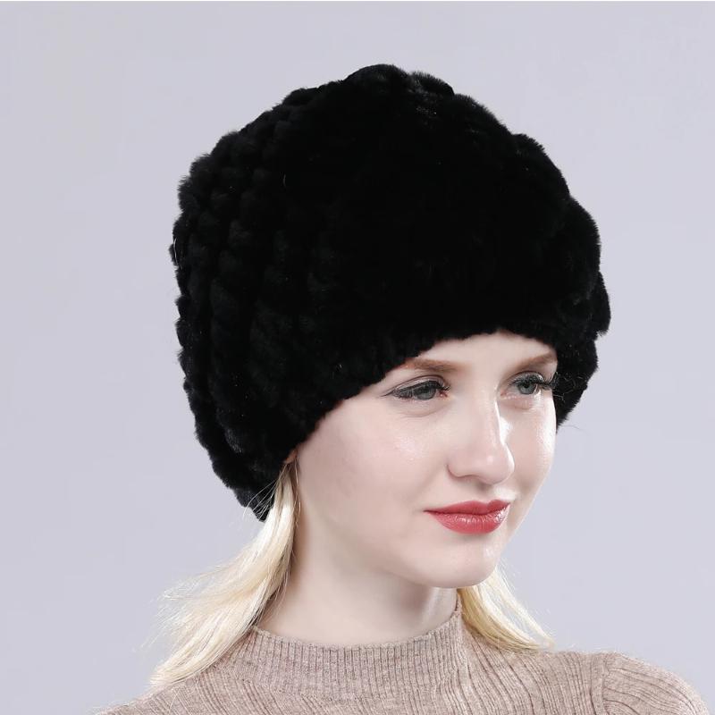 Hot Sale Russian Lady Natural Real Rex Rabbit Fur Hats Women Knitted Outdoor Rex Rabbit Fur Hat New Warm Real Fur Caps