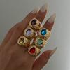 LATS Vintage Punk Inlaid Rhinestone Rings for Women Geometric Exaggerated Personalized Liquid Glossy Light Luxury  Jewelry