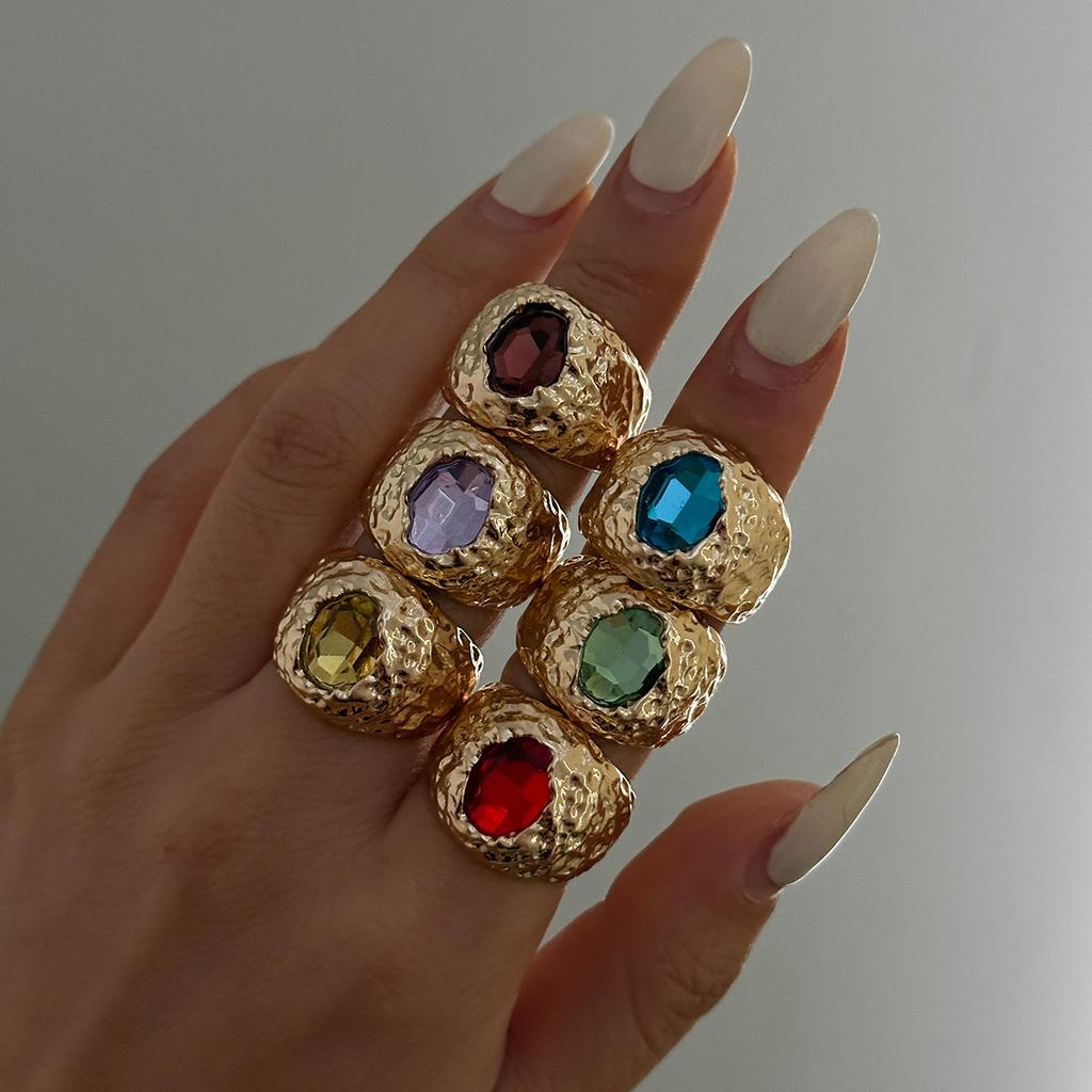 LATS Vintage Punk Inlaid Rhinestone Rings for Women Geometric Exaggerated Personalized Liquid Glossy Light Luxury  Jewelry