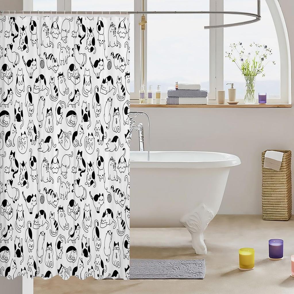 Kids Funny Cat Waterproof Bathroom Curtain Cartoon Kitten Bath Curtain for Kids Boys Girls, Pet Lovers Gifts Shower Curtain Cute