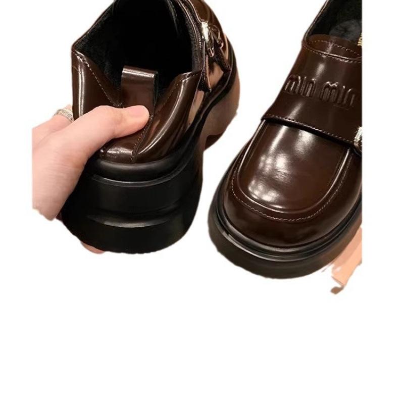 ! Dámské malé kožené boty Loafu s platformou, dvojitá přezka, kulatá špička, jediné boty