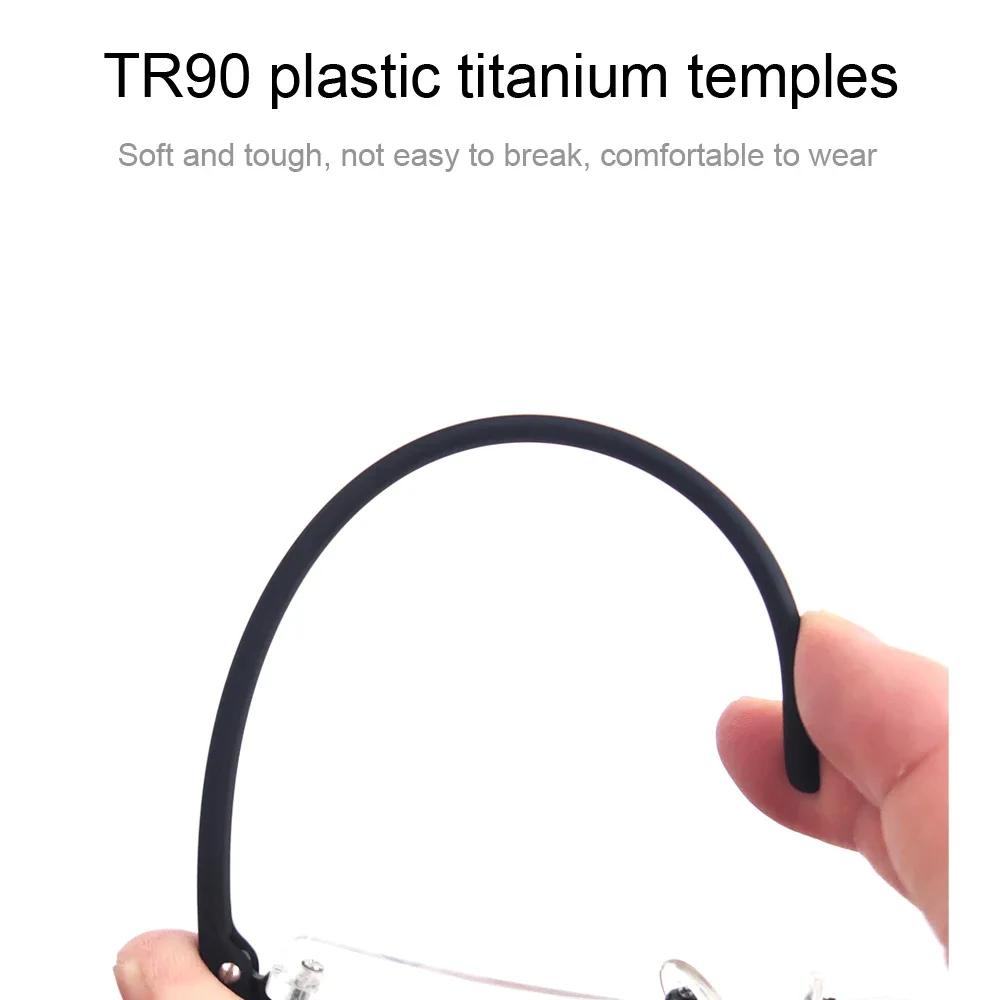 TR90 Mens Womens Half Frame Reading Glasses With Case 1.5 2.0 2.5 3.0 Metallic Galf Rim Prescription Eyeglasses