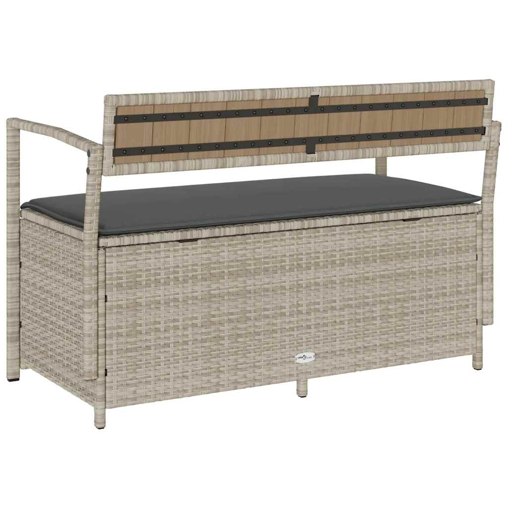 Garden Bench with Storage Space and Cushions Light Grey Poly Rattan