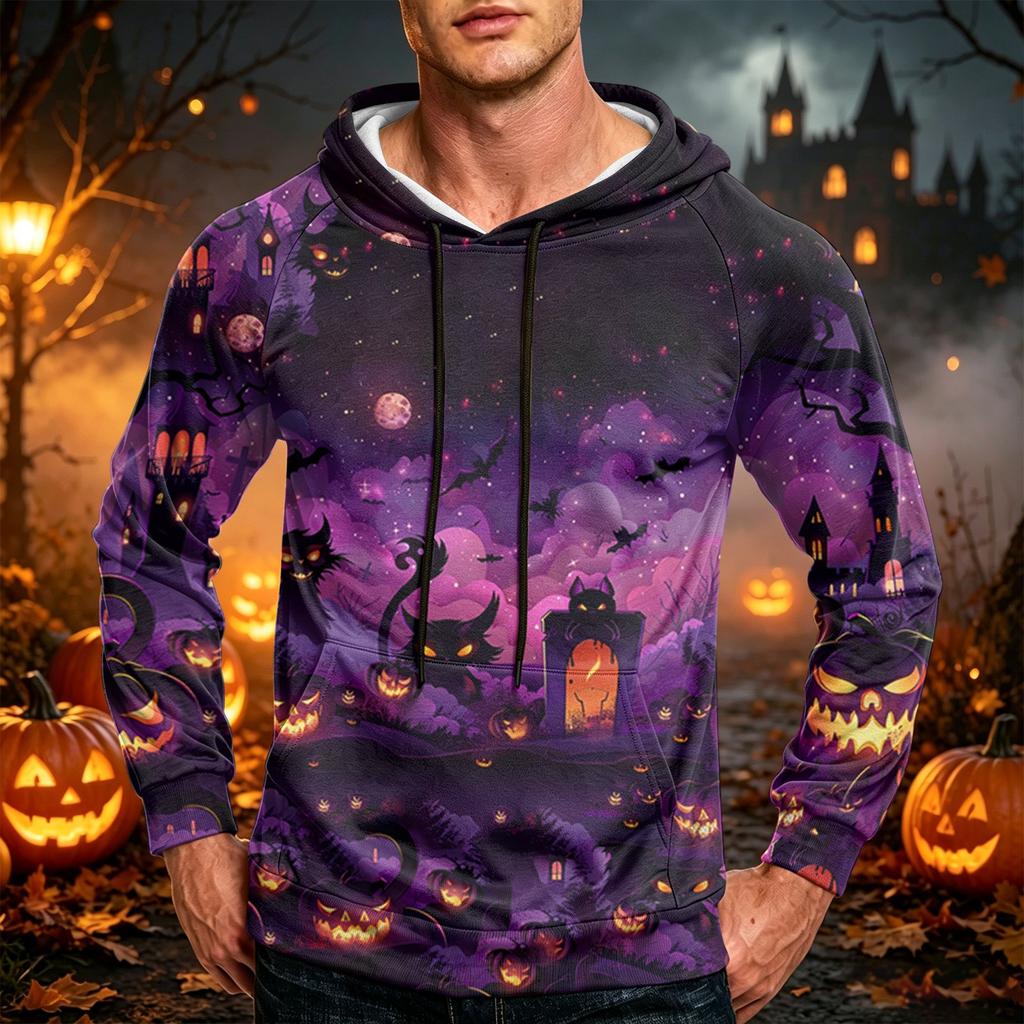 Men's Loose Fit Hoodie with Pocket Drawstring Printed Design for Casual Everyday Wear