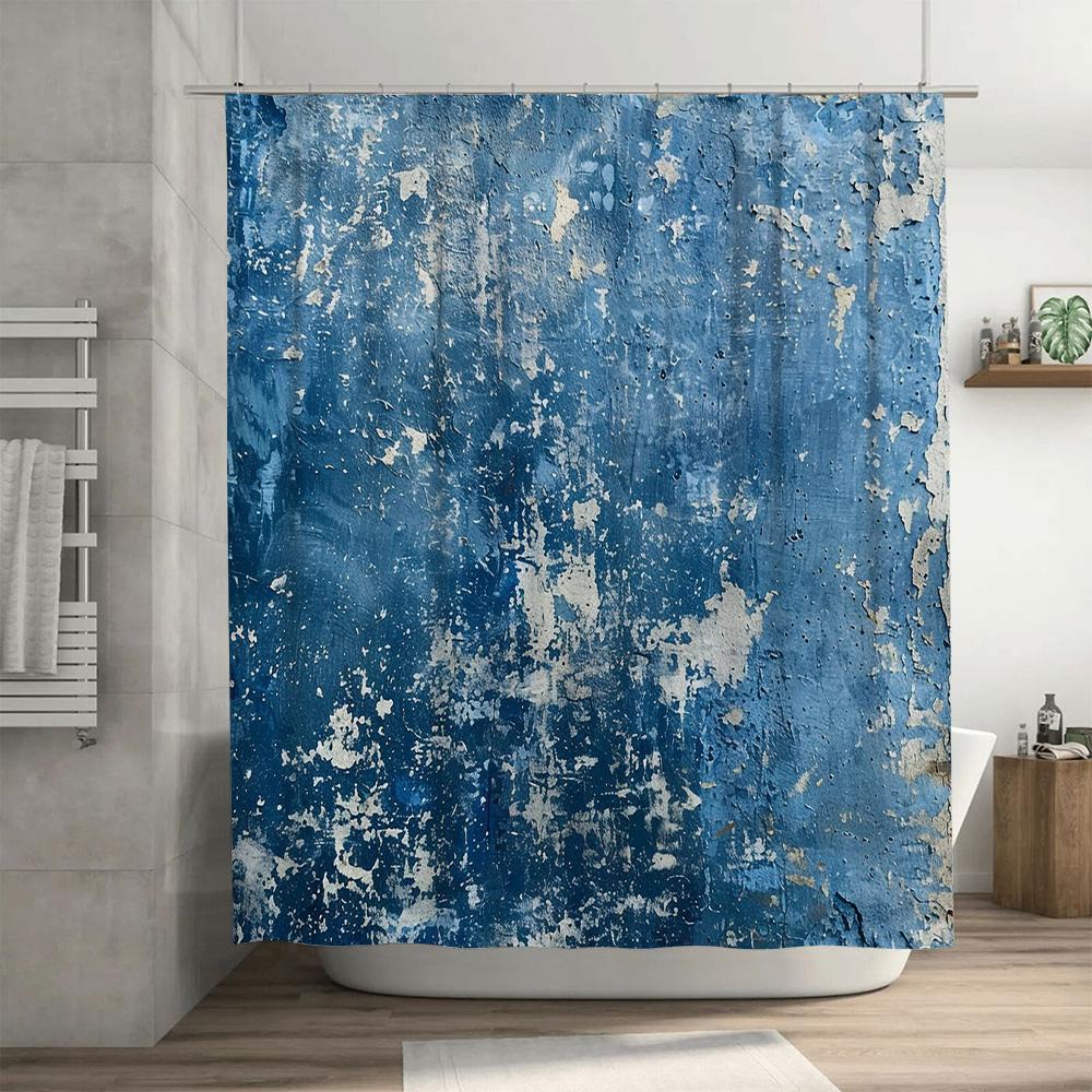 Blue White Splatter Shower Curtain For Home Decor Bathroom Accessories Modern Design Waterproof Fabric Hanging Ring Holder Set 7