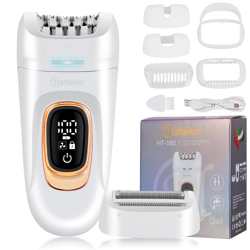 Hatteker Multifunctional Electric Epilator Women Bikini Trimmer Shaver Waterproof 2 in 1 Painless Hair Removal