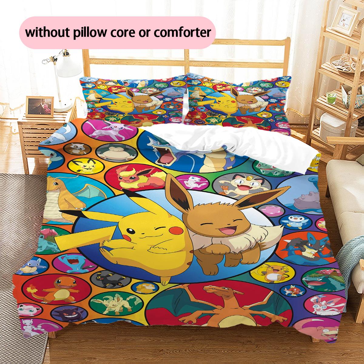 

Pokémon Pikachu Eevee Pattern Bedding Home Decoration Birthday Gift (1 * duvet cover + 2 * pillowcase, without core) 135x200cm
