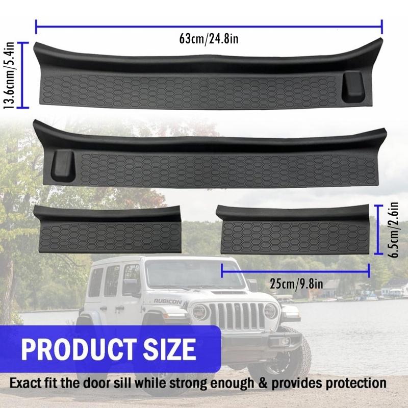 For Jeep Wrangler 4-Door 2008-2024 JK JKU JL JLU Black Door Sill Protector Gladiator JT Rubber Sill Entry Guards Replacement