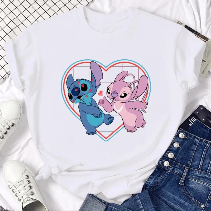 Disney Funny Not Today Stitch Women's Clothing Cartoon Y2k Stitch Summer Top Casual T-shirt Women's Cotton T-shirt