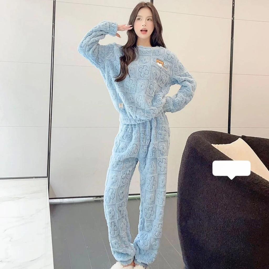 New Fall and Winter Women's Pajamas Homewear Suit Women Coral Fleece Thickened Warm Clothes Winter Warm Pajamas Homewear Suit