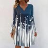 Women's Long-sleeved Casual Midi Dresses V-Neck Print  Casual Dress