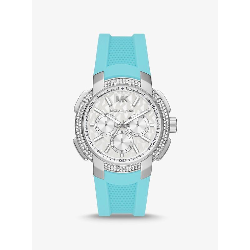 

Большие серебристые часы Michael Kors Sydney с паве и силиконовым ремешком MK7246 бирюзовый