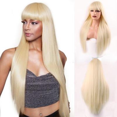Women's Long Blond Straight Hair with Bangs High Quality Synthetic Fiber Wig